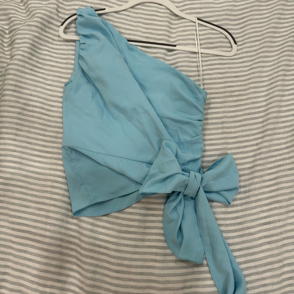 Amanda Uprichard Blue Asymmetrical Sleeveless Blouse